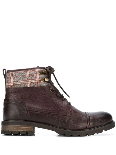 Shop Tommy Hilfiger Plaid Patch Ankle Boots In Brown