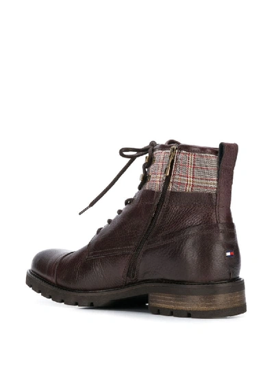 Shop Tommy Hilfiger Plaid Patch Ankle Boots In Brown