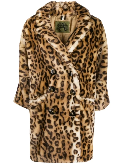 Shop Alessandra Chamonix Leopard Oversized Double-breasted Coat In Brown