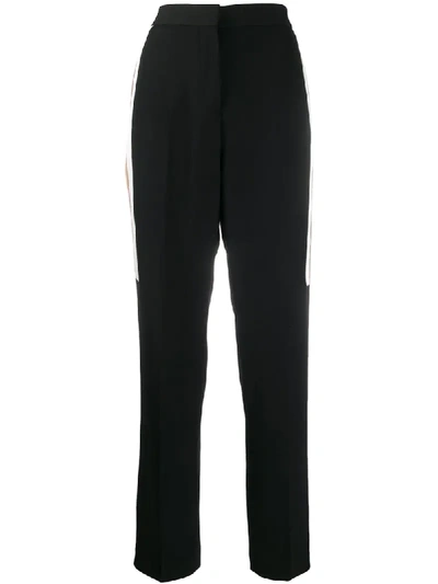 Shop Burberry Side Stripes High Waist Trousers In Black