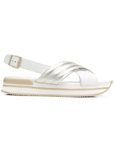 Shop Hogan Busy Beaute Leather Sandals In Silver