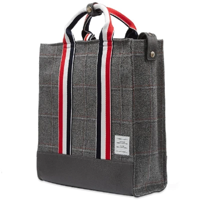 Shop Thom Browne Hunting Tweed Lined Tote In Grey