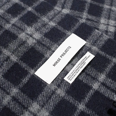 Shop Norse Projects Lambswool Check Scarf In Blue