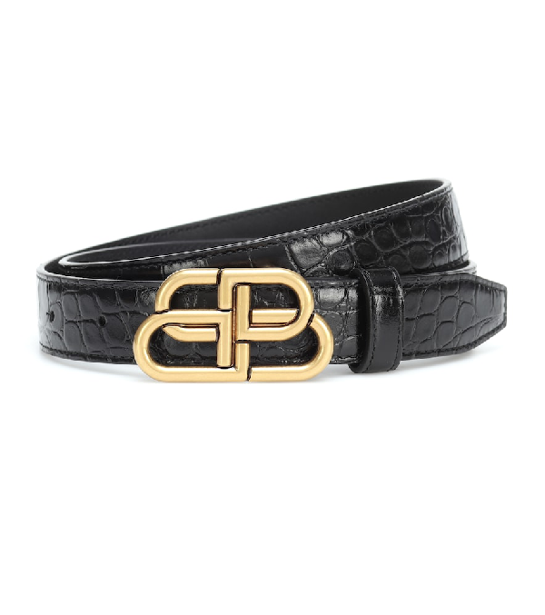 Balenciaga Bb Croc-Effect Leather Belt In 1000 Black ...