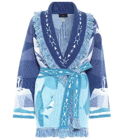 Shop Alanui Iced Landscape Cashmere Cardigan In Blue