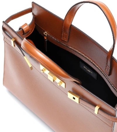 Shop Saint Laurent Manhattan Small Leather Tote In Brown