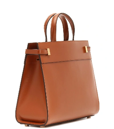 Shop Saint Laurent Manhattan Small Leather Tote In Brown