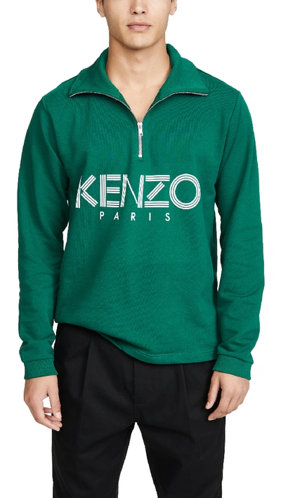 Shop Kenzo Sport Half Zip Sweatshirt In Green