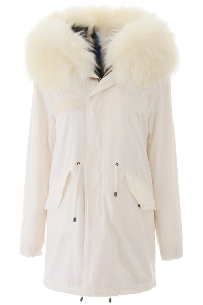 Shop Mr & Mrs Italy Jazzy Midi Parka With Fur In Old Ivory White (white)