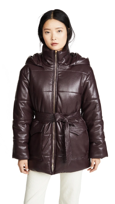 Shop Nanushka Lenox Puffer Jacket With Belt In Aubergine