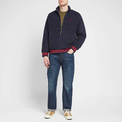 Shop Polo Ralph Lauren Sherpa Zip Up Fleece In Blue