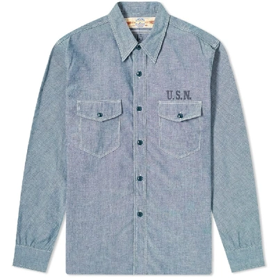 Shop The Real Mccoys The Real Mccoy's U.s.n. Chambray Shirt In Blue