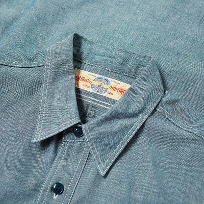 Shop The Real Mccoys The Real Mccoy's U.s.n. Chambray Shirt In Blue