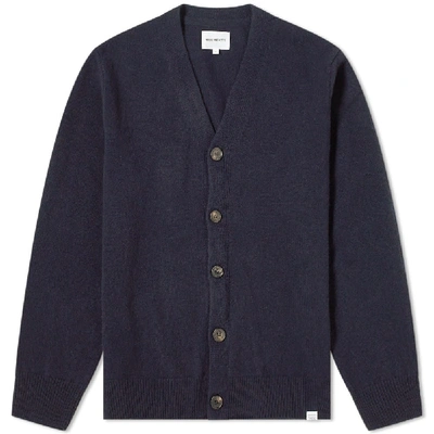 Shop Norse Projects Adam Lambswool Cardigan In Blue