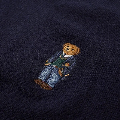 Shop Polo Ralph Lauren Small Embroidered Bear Crew Knit In Blue