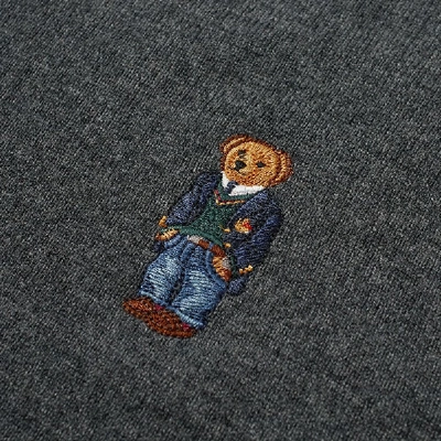 Shop Polo Ralph Lauren Small Embroidered Bear Crew Knit In Grey