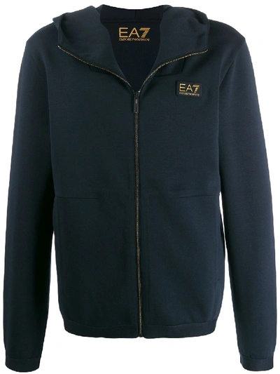 Shop Ea7 Cotton Hoodie In Blue