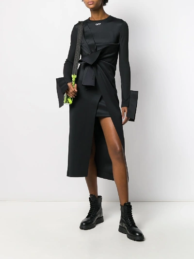 Shop Off-white Wrap Short Dress In Black