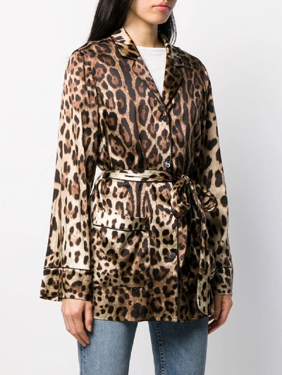 Shop Dolce & Gabbana Satin Long Shirt With Leopard Print