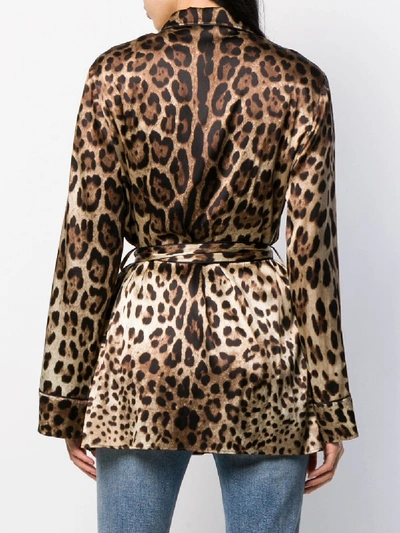 Shop Dolce & Gabbana Satin Long Shirt With Leopard Print