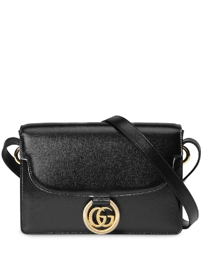 Shop Gucci Gg Ring Leather Shoulder Bag In Black