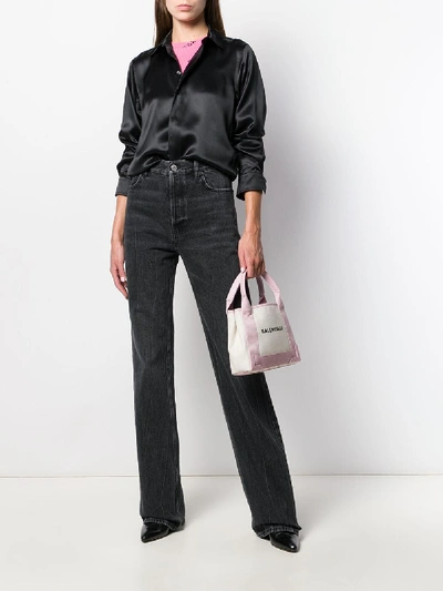 Shop Balenciaga Wide Leg Denim Jeans In Black