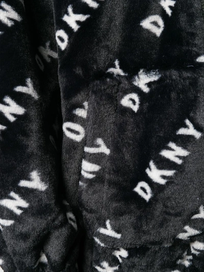 Shop Dkny Faux Fur Logo Printed Sherpa Fleece In Black