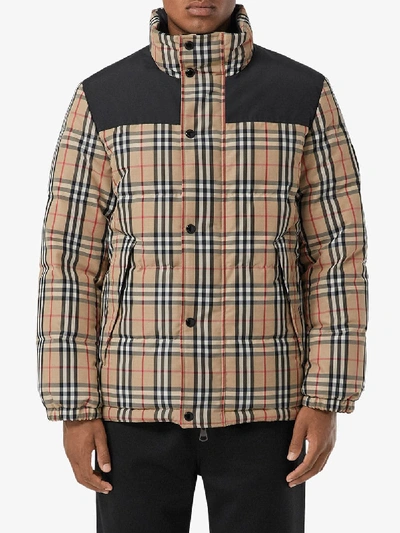 Shop Burberry Holland Checked Down Jacket In Beige