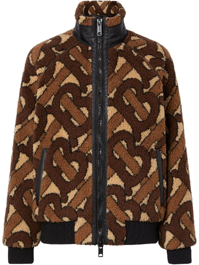 Burberry Large Tb Logo Zip Front Fleece Jacket In Bridle Brown 