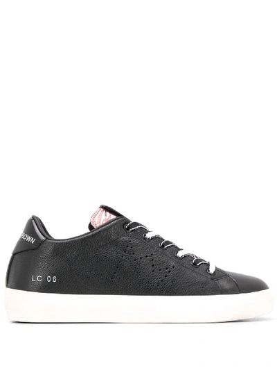 Shop Leather Crown Leather Sneakers With Glitters In Black