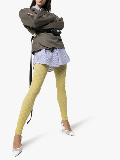 Shop Off-white Check Print Leggings In Yellow