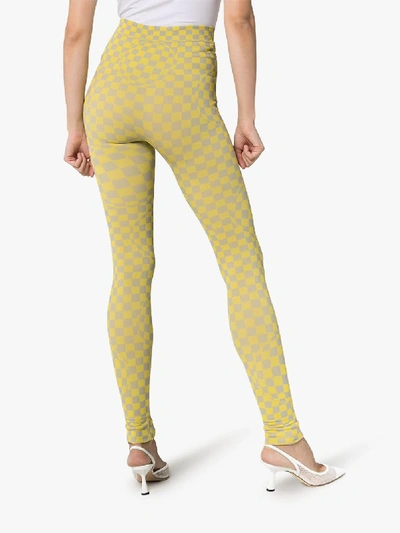 Shop Off-white Check Print Leggings In Yellow