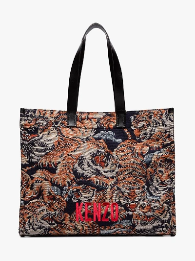 Shop Kenzo Black Tiger Embroidered Tote Bag