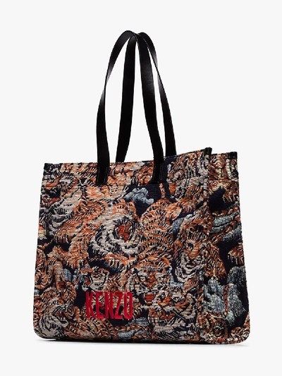Shop Kenzo Black Tiger Embroidered Tote Bag