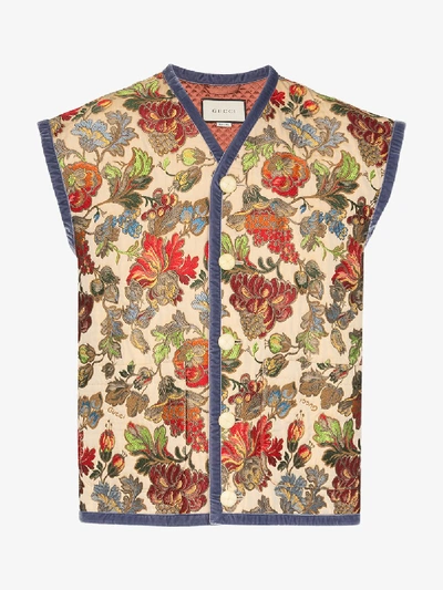 Shop Gucci Floral Embroidered Vest In Neutrals