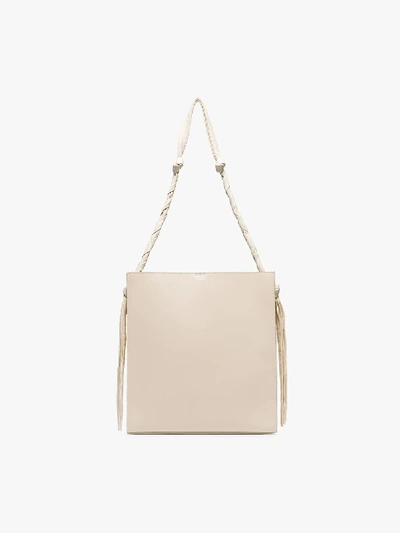 Shop Jil Sander White Tangle Large Leather Shoulder Bag In Neutrals