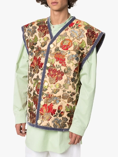 Shop Gucci Floral Embroidered Vest In Neutrals