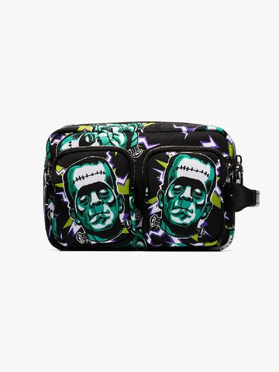 Shop Prada Printed Technical Fabric Pouch In Green
