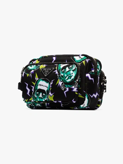 Shop Prada Printed Technical Fabric Pouch In Green