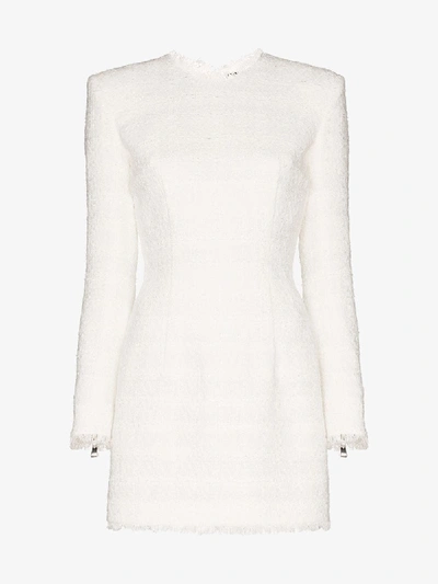Shop Balmain Bouclé Tweed Mini Dress In White