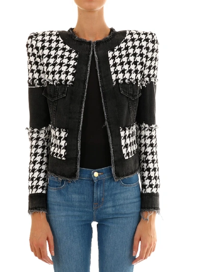 Shop Balmain Tweed And Denim Jacket In Black