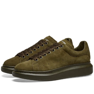 Shop Alexander Mcqueen Tonal Suede Wedge Sole Sneaker In Green