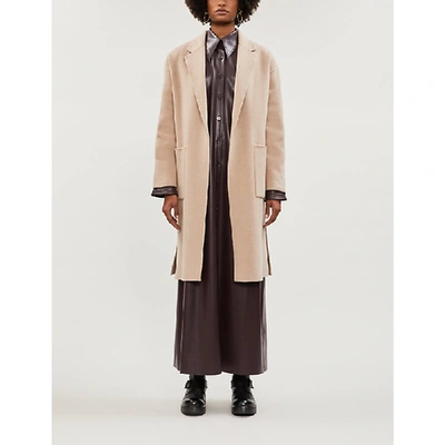 Shop Allsaints Albie Dropped-shoulders Wool-blend Coat In Oatmeal Brown