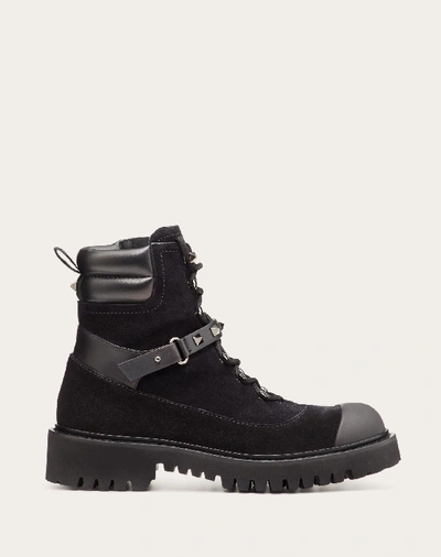 Shop Valentino Garavani Rockstud Split Leather Boot 15 Mm In Black