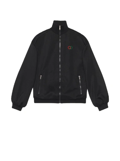 Shop Gucci Elbow Pad Embroidered Logo Jacket In Black