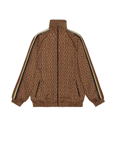 Shop Gucci Oversize G Rhombus Zip Jacket In Brown