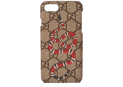 Pre-owned Gucci Iphone 7 Case Gg Supreme Kingsnake Beige