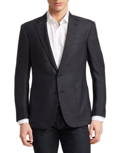 Shop Ralph Lauren Douglas Herringbone Textured Two-button Single-breasted Blazer In Charcoal