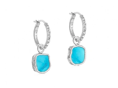 Shop Missoma Mini Pyramid Charm Hoop Earrings Sterling Silver/turquoise In Blue/silver