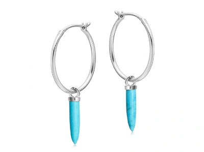 Shop Missoma Turquoise Silver Medium Dagger Charm Hoops In Blue/silver